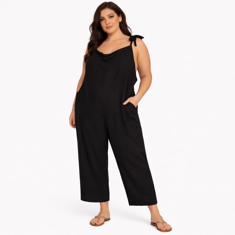 Hunter & Brown Black Linen Blend Jumpsuit Size XL